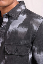 Xkind Light Blue Printed Denim Shacket | Grocsy