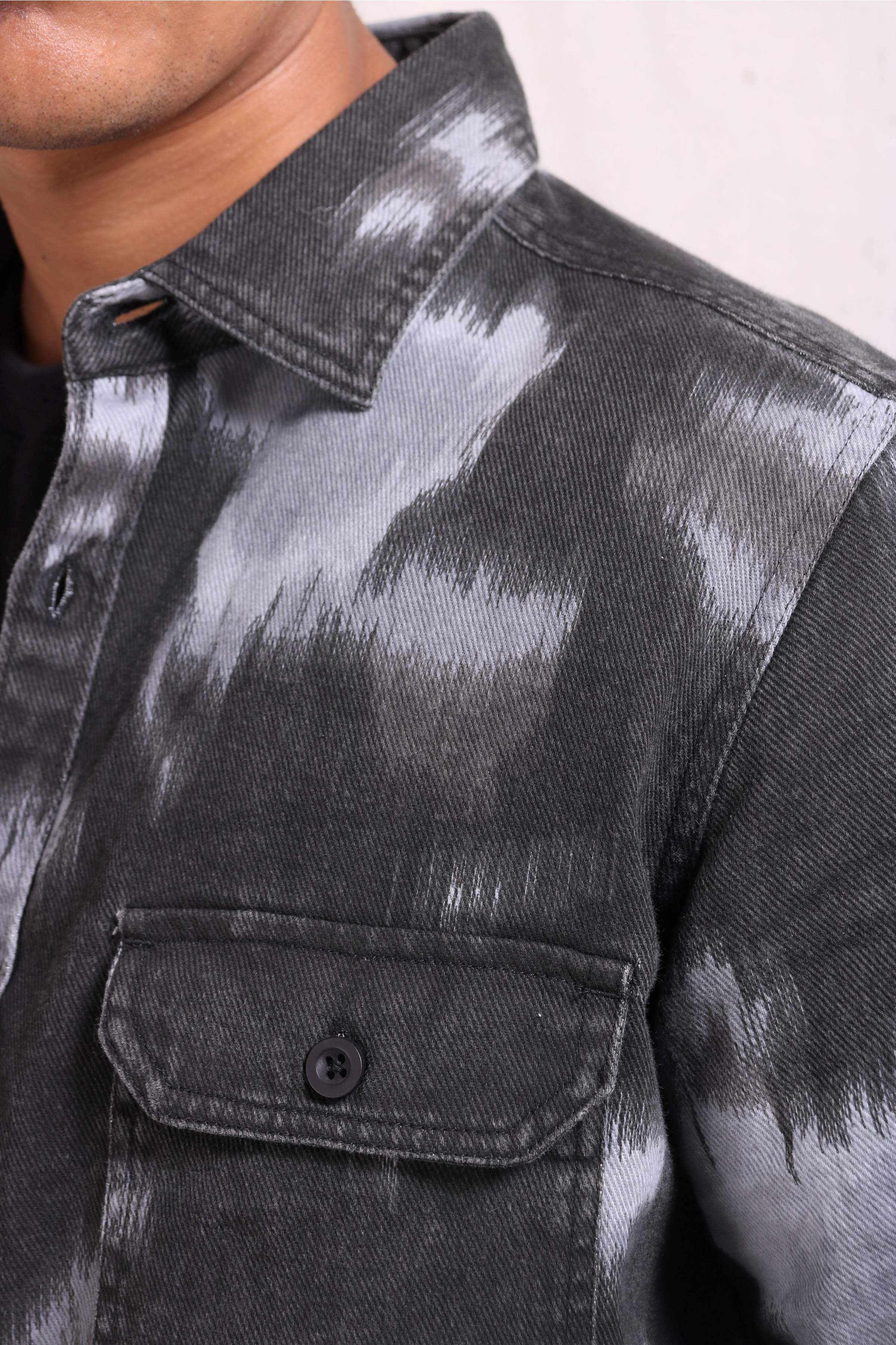 Xkind Light Blue Printed Denim Shacket | Grocsy