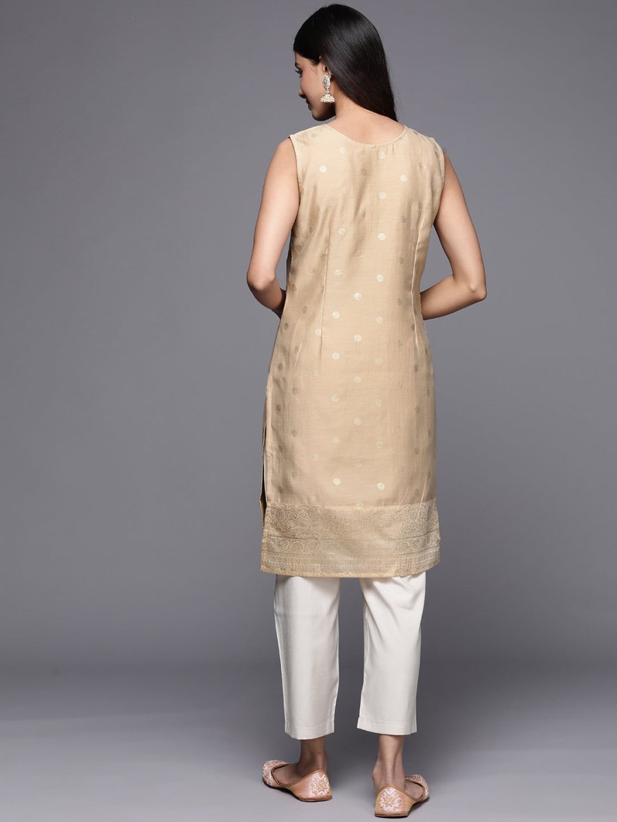 Ahalyaa Women Tan & Gold-Toned Geometric Printed Kurta | Grocsy