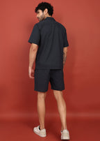 Fabmade Midnight Black Cuban Collar Co-Ord Set | Grocsy