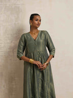 trueBrowns Green Tissue A-line Kurta Set | Grocsy