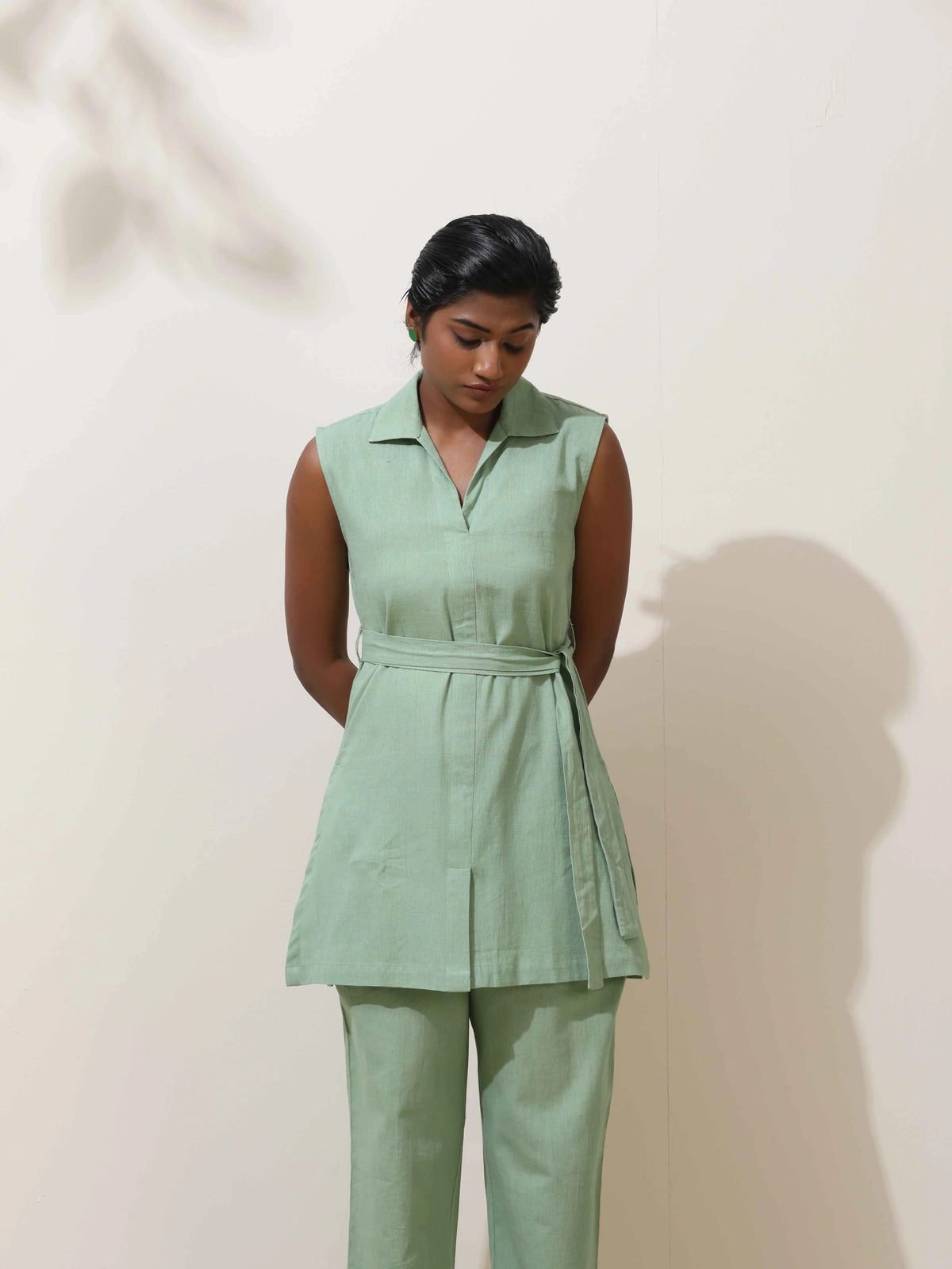 trueBrowns Mint Green Cotton Linen Co-Ord Set | Grocsy