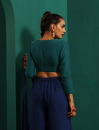 trueBrowns Teal Silk Full Sleeve Blouse | Grocsy