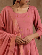 trueBrowns Blush Gold Cotton Anarkali Set | Grocsy