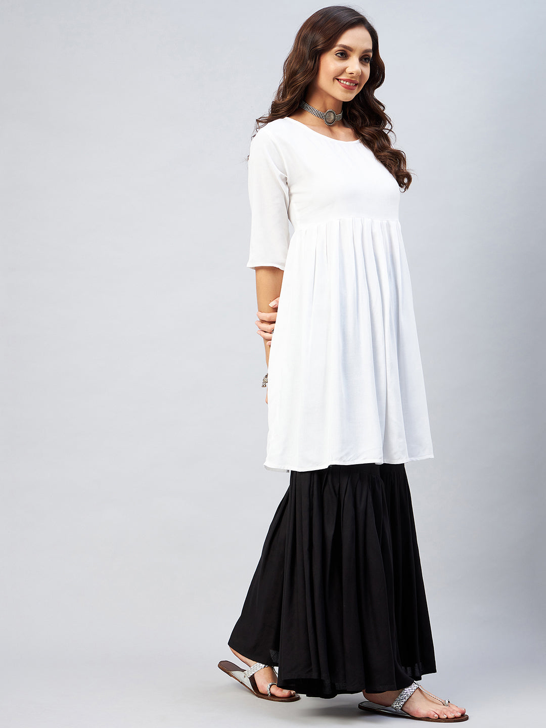 InWeave Women's Cream Short Anarkali Kurta | Grocsy
