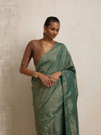 trueBrowns Dark Green Gold Lurex Ready To Wear Saree | Grocsy