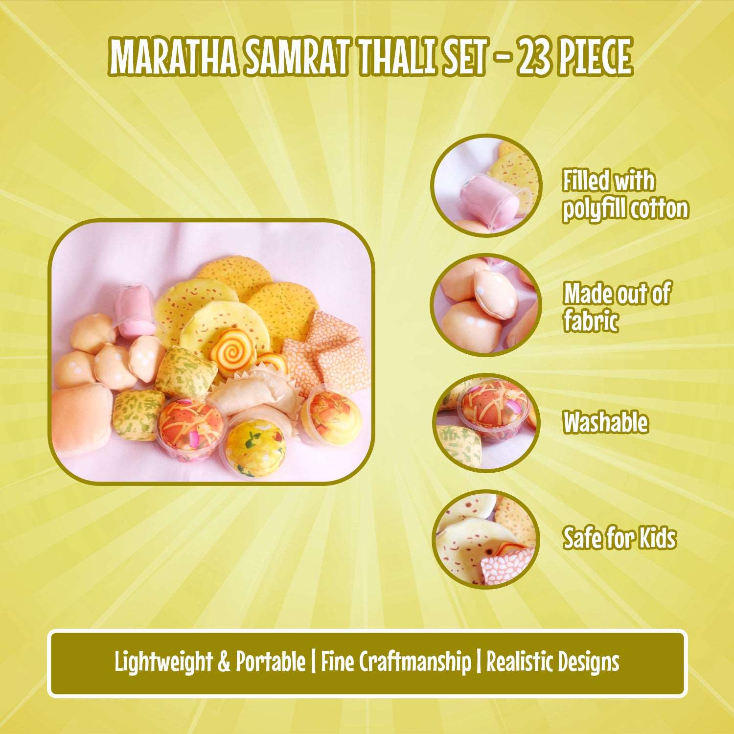 The Small Wonderland Maratha Samrat Thali -Maharashtrian food Inspired pretend Fabric Toys | Grocsy