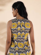 trueBrowns Yellow Cotton Ikat Sleeveless Kurta Pant Set | Grocsy