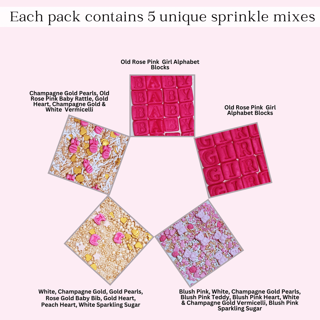 Confect Girls Baby Shower Sprinkles | Mix Heart, Teddy, Baby Feed Bottle & Baby Feet Sprinkles | Grocsy