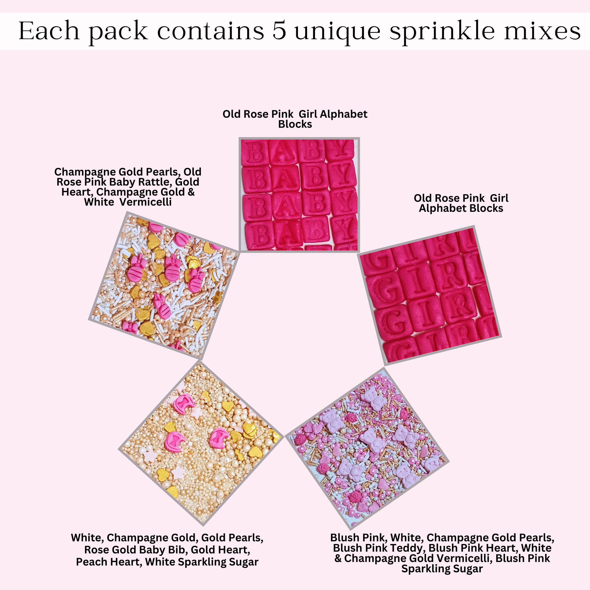 Confect Girls Baby Shower Sprinkles | Mix Heart, Teddy, Baby Feed Bottle & Baby Feet Sprinkles | Grocsy