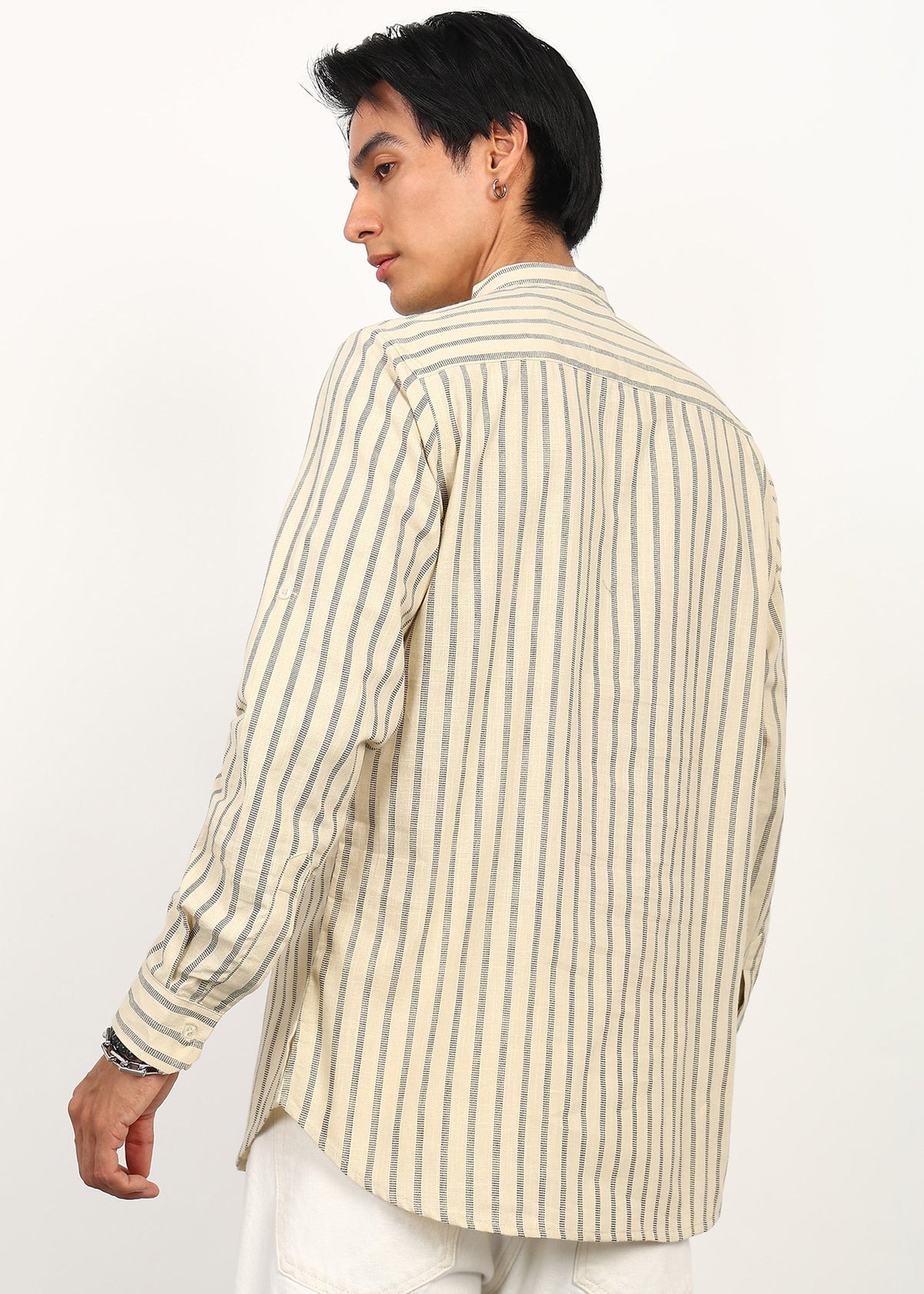 Fabmade Sandline Stripe Linen Kurta | Grocsy