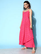 InWeave Women's Pink Bandhani Strappy Kurta Set | Grocsy