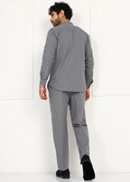 Fabmade Slate Grey Linen Short Kurta Co-Ord Set | Grocsy