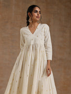 trueBrowns Ivory Gold Cotton Kalidar Kurta Set | Grocsy