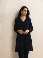 trueBrowns Blue Velvet Kurta Co-ord Set | Grocsy