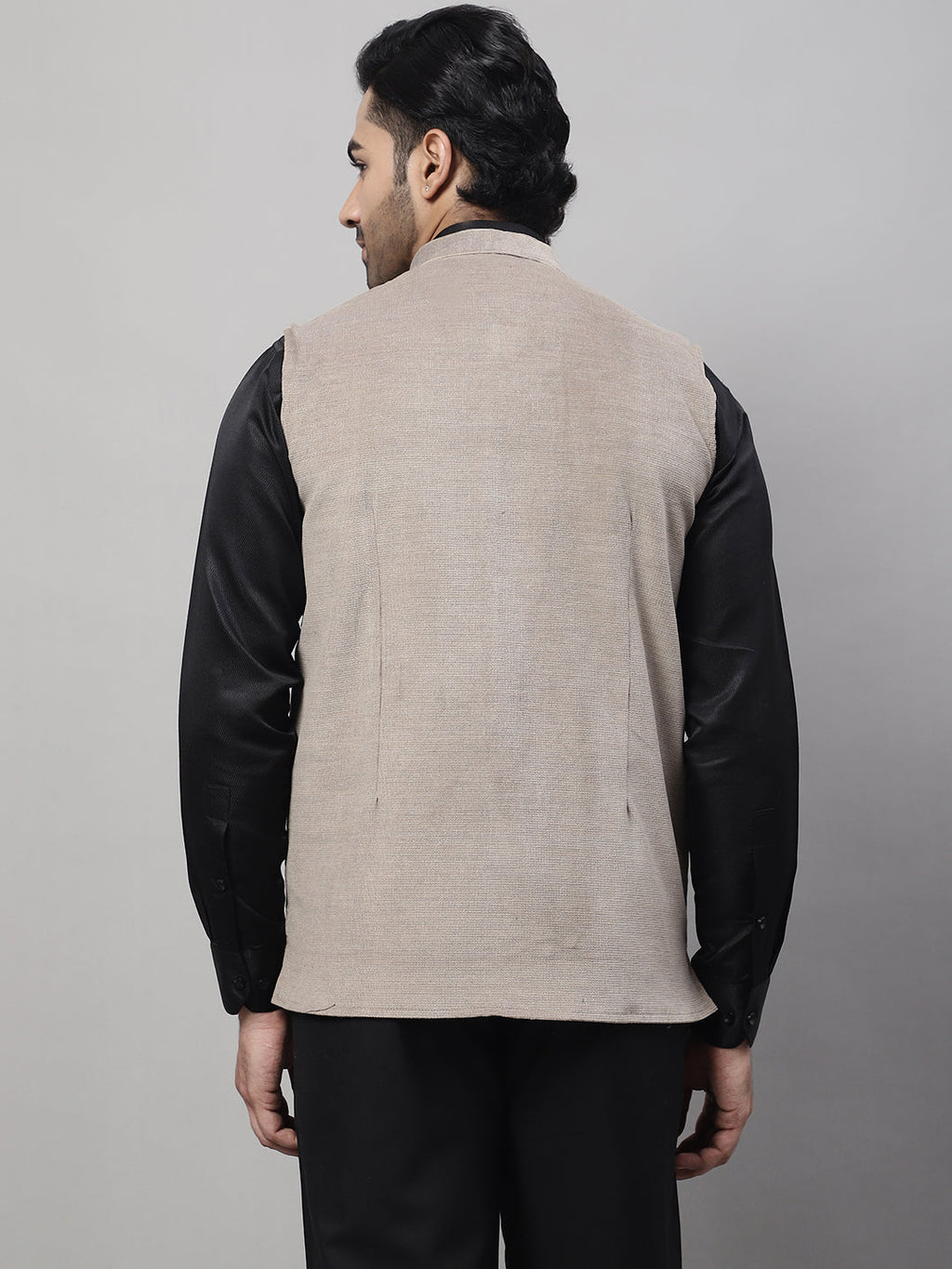 Even Apparels Men's Beige Nehru Jacket With Welt Pockets | Grocsy