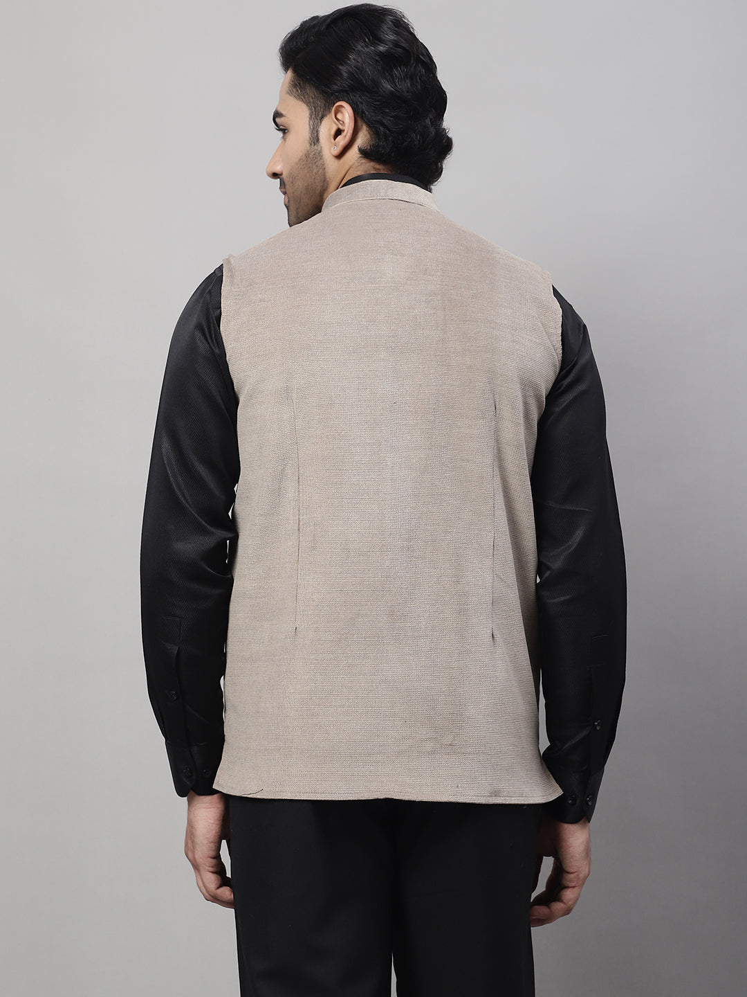 Even Apparels Men's Beige Nehru Jacket With Welt Pockets | Grocsy
