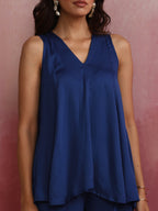 trueBrowns Blue Modal Flared Kurta Co-ord Set | Grocsy