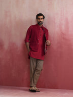 trueBrowns Men's Maroon Ikat Print Cotton Reversible Nehru Jacket | Grocsy