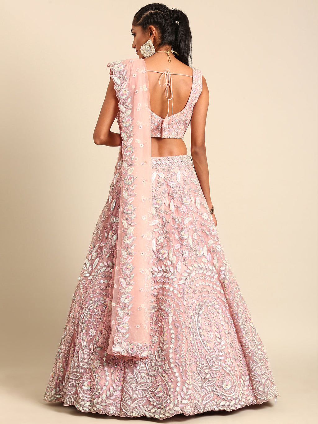 House of Panchhi Pink Net Multi Sequins with heavy Zarkan embroidery Lehenga choli & Dupatta | Grocsy