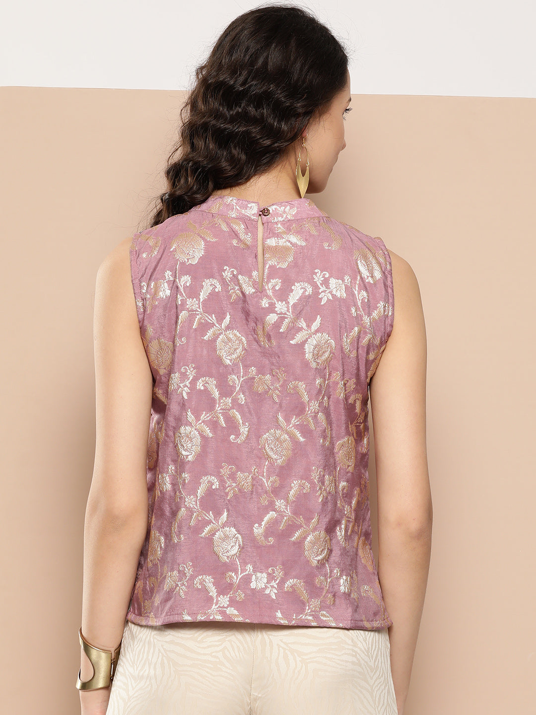 InWeave Women's Mauve Brocade Halter Top | Grocsy