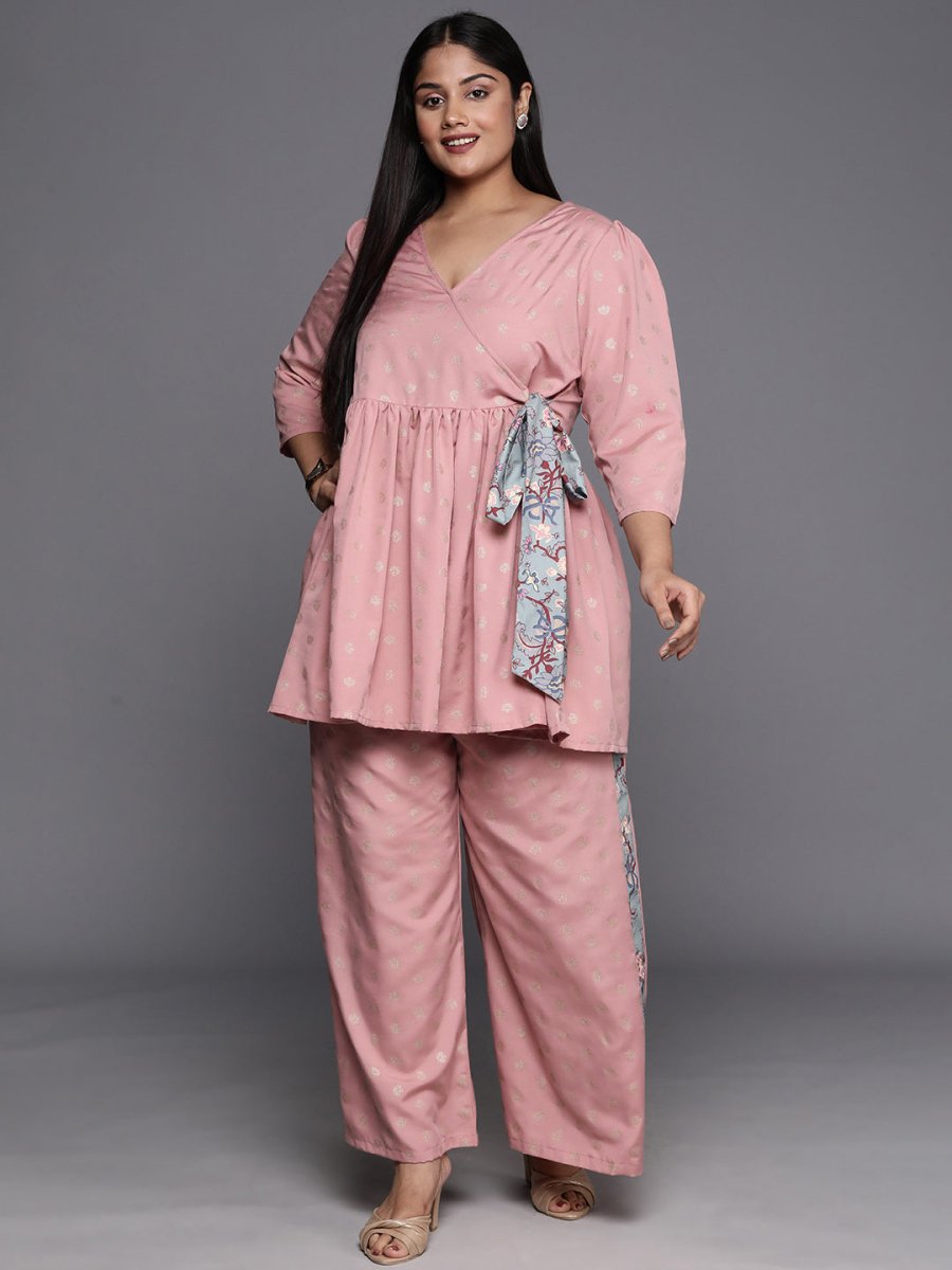 Ahalyaa Plus Size Ethnic Printed Wrap Tunic with Palazzos | Grocsy