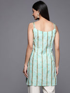 Ahalyaa Striped Floral Printed Shoulder Straps Crepe Tunic | Grocsy