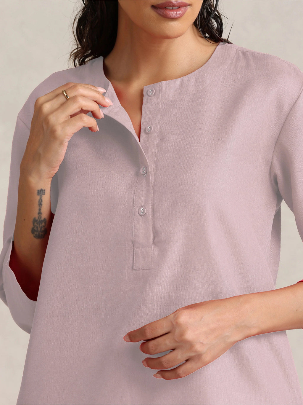trueBrowns Pink Cotton Blend Short Kurta | Grocsy