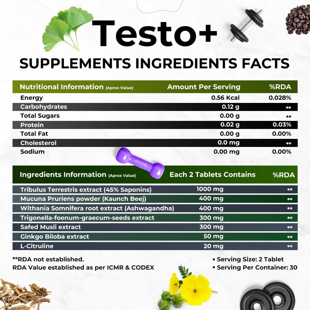 Health Veda Organics Plant Based Testo+ Veg Tablets | Grocsy
