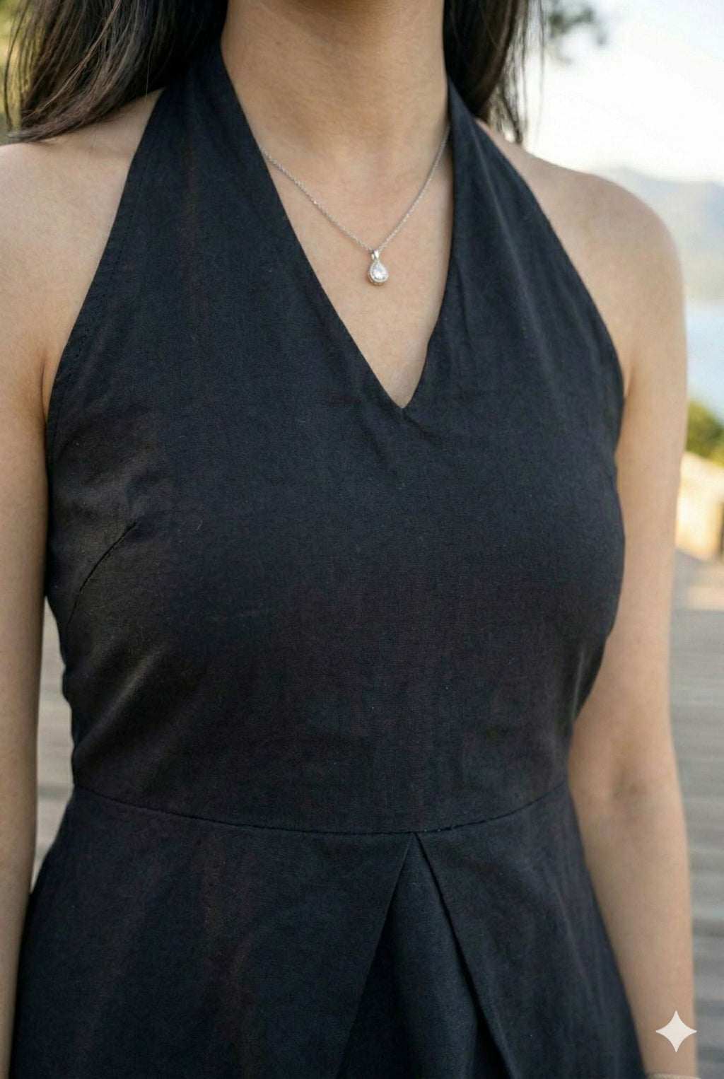 Myshka Women Black Linen Halter Neck Tie Up Pleated Top | Grocsy