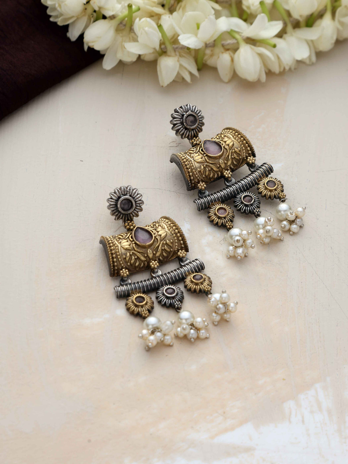 trueBrowns Silver Gold Tone Dangle Earrings | Grocsy