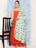 InWeave Women's Orange Strappy Set W White Pink Lotus Cr Duptta | Grocsy
