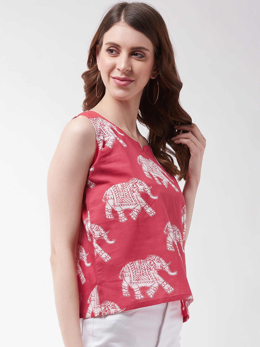 InWeave Red Elephant Sleeveless Top | Grocsy