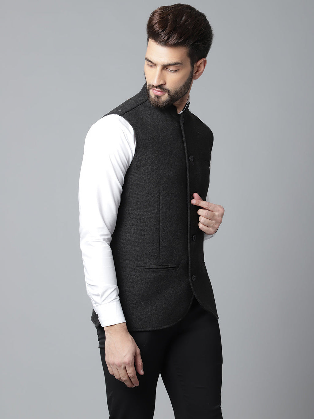 Even Apparels Men's Black Pure Wool Nehru Jacket | Grocsy