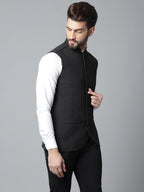 Even Apparels Men's Black Pure Wool Nehru Jacket | Grocsy