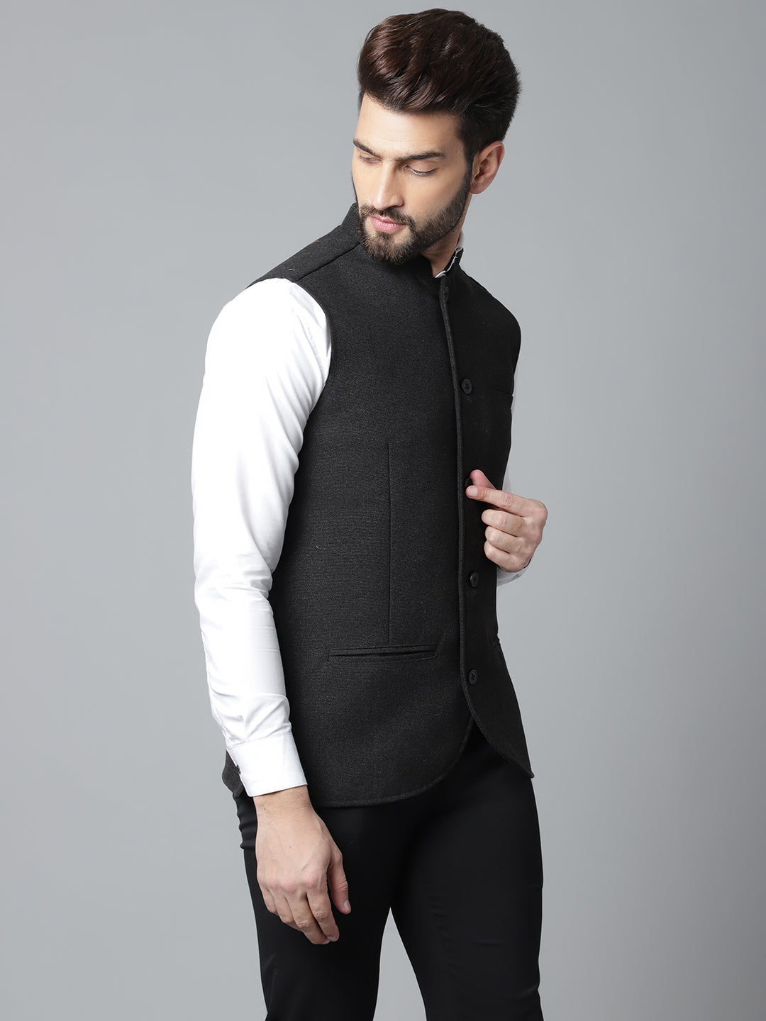 Even Apparels Men's Black Pure Wool Nehru Jacket | Grocsy