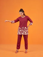 Anaita Maroon Stylish Readymade Co-Ords Set | Grocsy