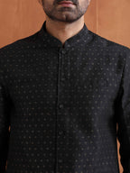 trueBrowns Men's Black Chanderi Long Jacket | Grocsy
