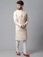 Even Apparels Cream Pure Cotton Kurta With Band Collar | Grocsy