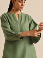 trueBrowns Olive Green Slub Relaxed Placket Co-Ord Set | Grocsy
