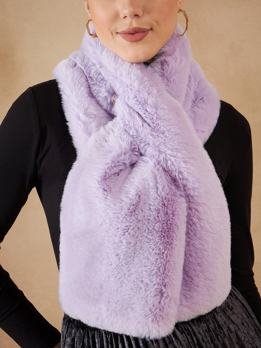 InWeave Women's Light Mauve Faux Fur Neck Warmer | Grocsy