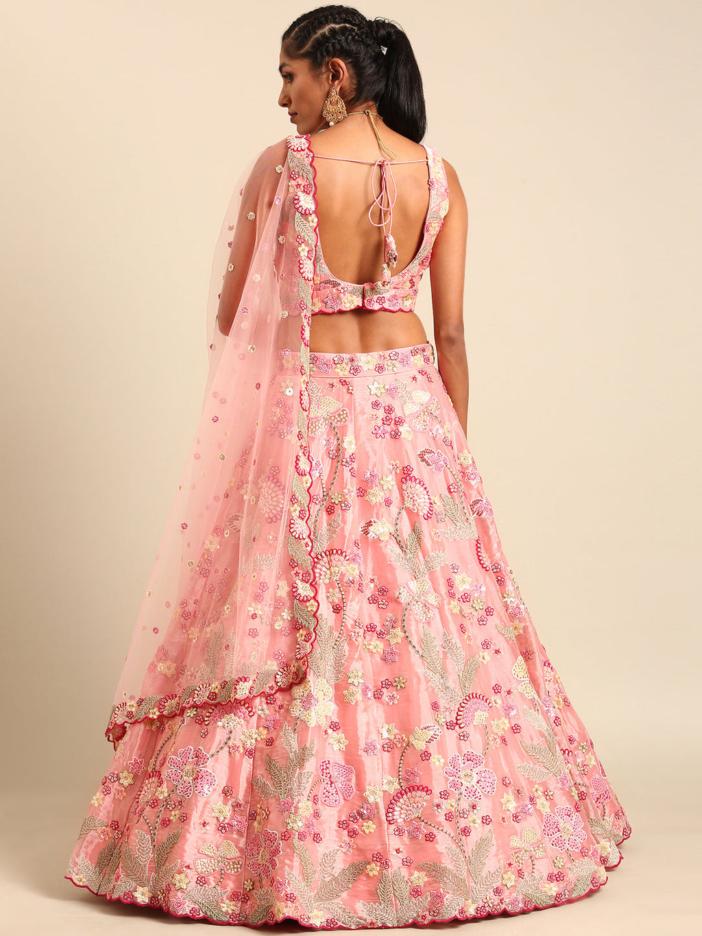 House of Panchhi Pink Organza Sequins And Zarkan Embroidery Lehenga Choli & Dupatta | Grocsy