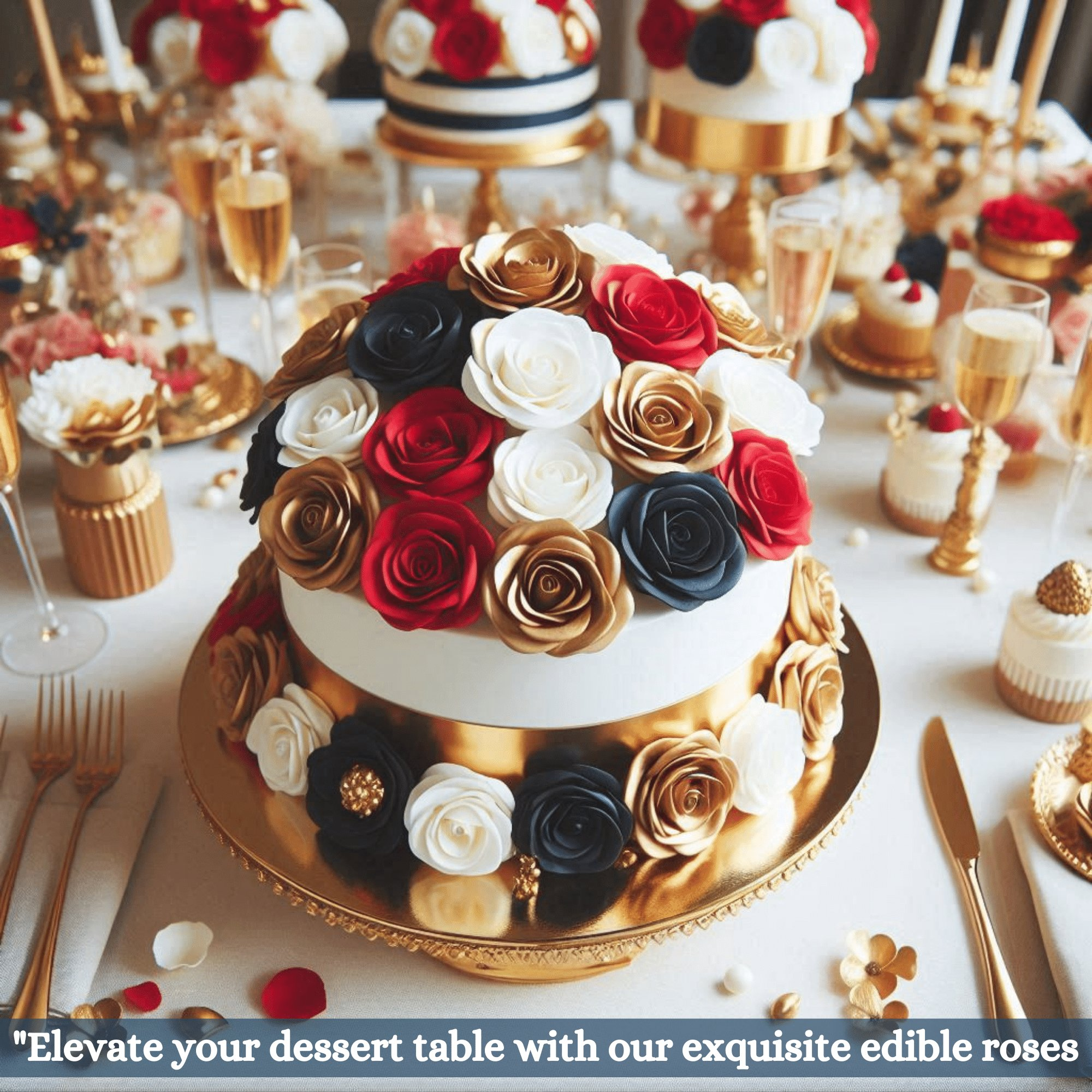 Confect Edible Sugar Roses Cake Toppers - Pack of 12 (03) | Grocsy