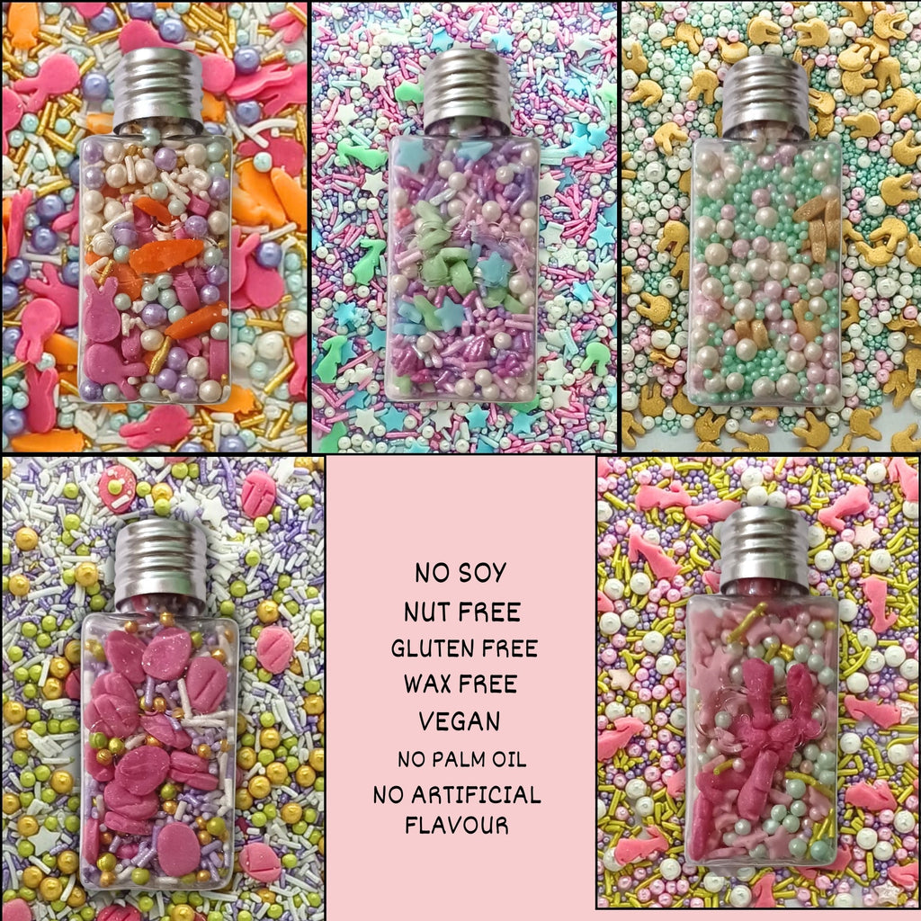 Confect Spring Sprinkles |  5 White, Pink and Sky Blue Pearls & Stars Pack of 5 (EAST 6) - 100Gms | Grocsy