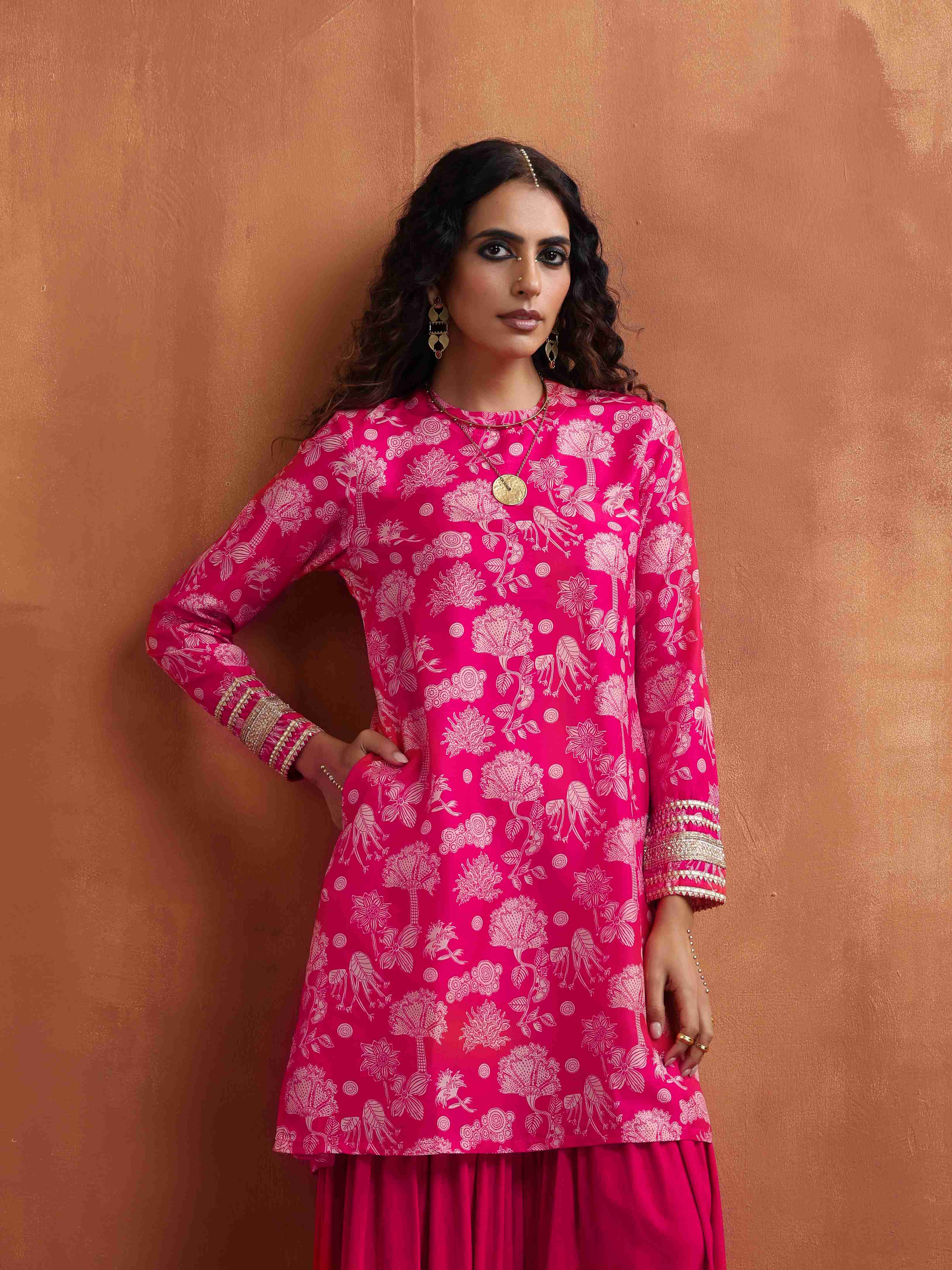 trueBrowns Red Print Sharara Set | Grocsy