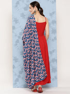 InWeave Women's Red Strappy Set W Navy Pink Lotus Cr Duptta | Grocsy