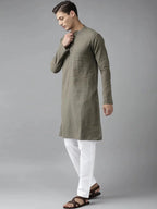 Fabmade Men Khaki Cotton Linen Kurta Pyjama | Grocsy