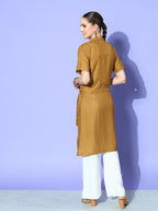 InWeave Women's Camel Brown Cream Pant Coord Set With Peach Crop Top | Grocsy