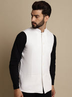 Even Apparels Men's White Mandarin Collar Waistcoat | Grocsy