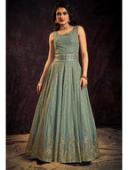 Myra Olive Real Georgette Designer Gown Style Suit | Grocsy